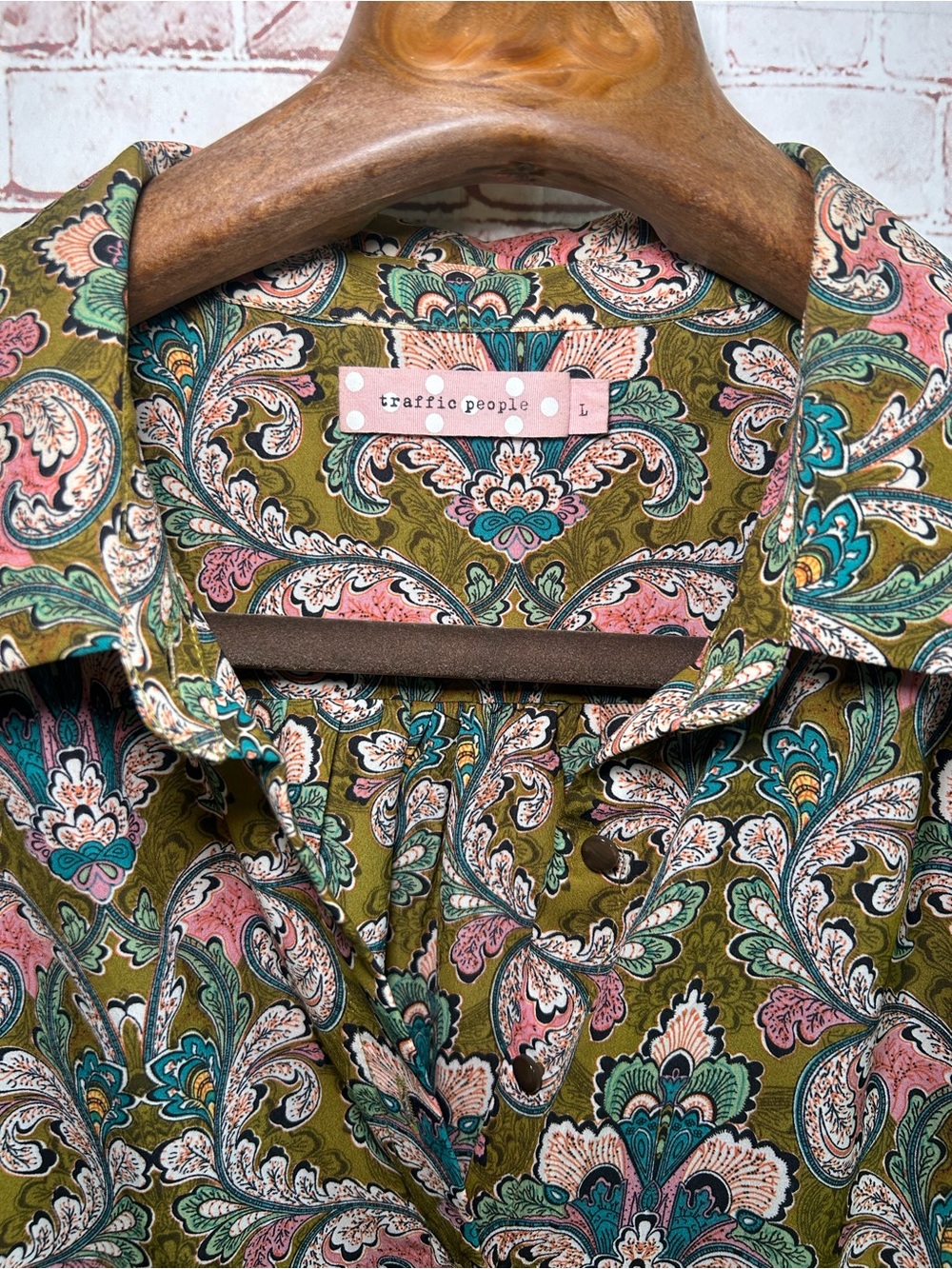 Traffic People Cinch Olive Paisley Midi Button Down Dress Tie Belt Kimono Duster - Picture 3 of 9
